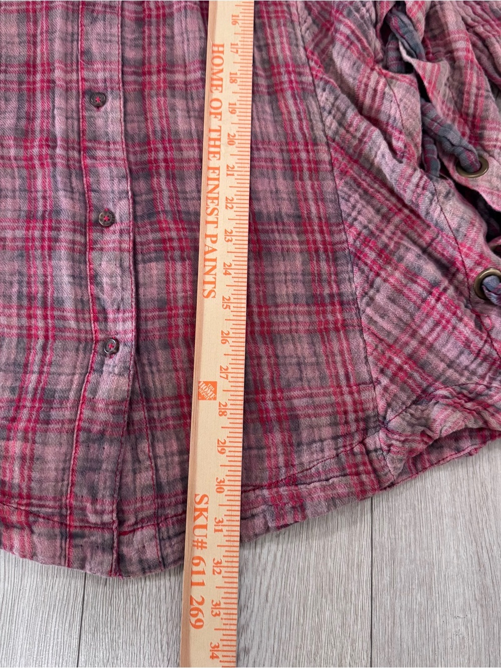 Free People M Pink Red Flannel Plaid Tunic Top Boho Hippie Long Sleeve Shirt - Picture 12 of 12